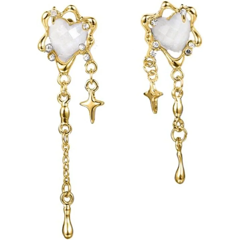 Aesthetic Silver Glitter Flower Tassel Star Earrings for Women Gothic Love Heart